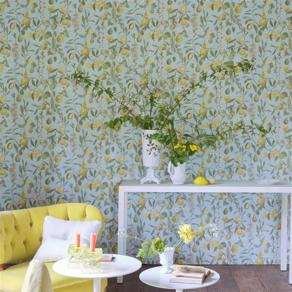 John Derian Orchard Fruits Sky Blue Designers Guild