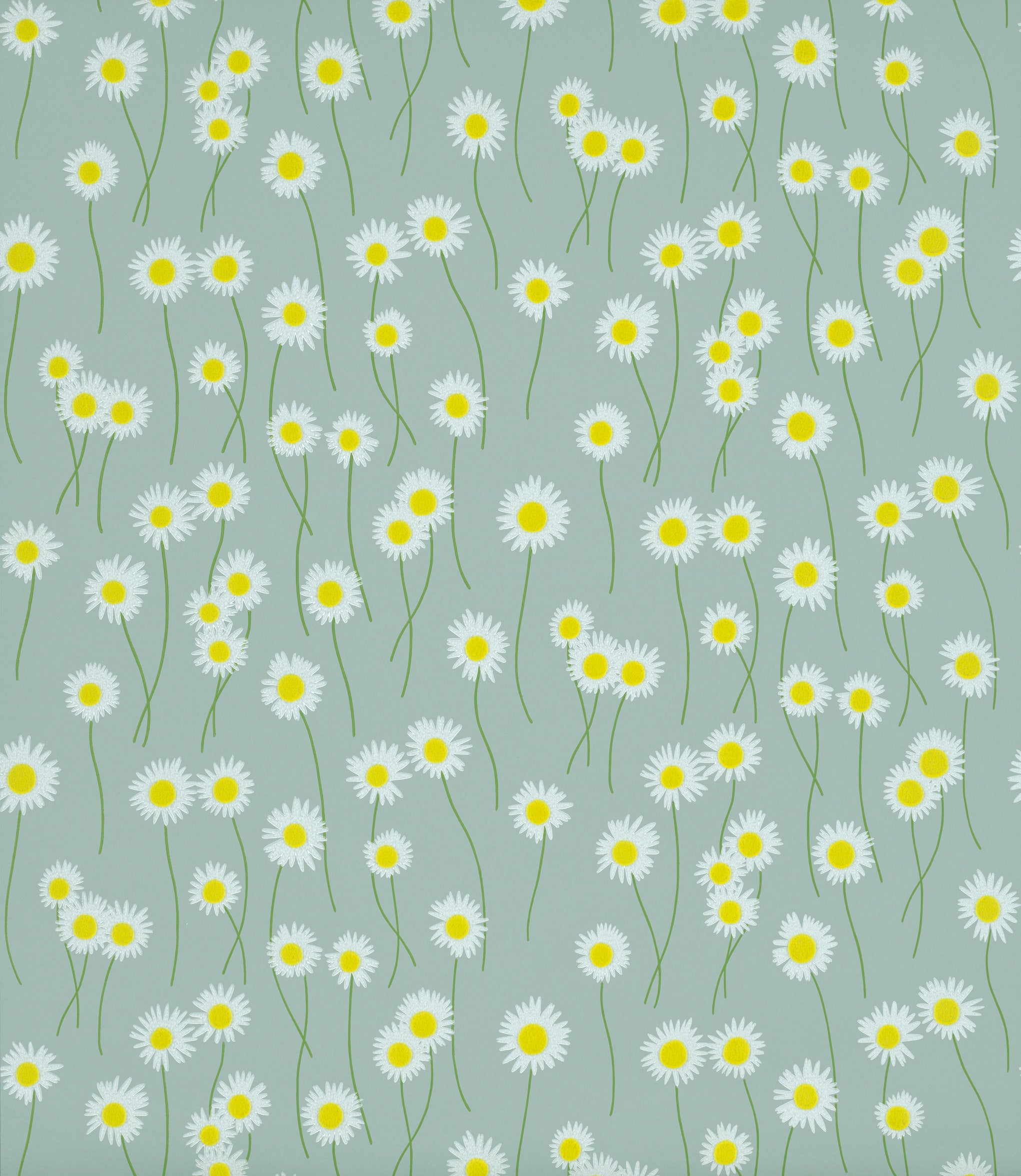 Moon Daisies – Tapete mit Gänseblümchen & Flock (Oxe-Eye Daisy) - Raumtapeterie