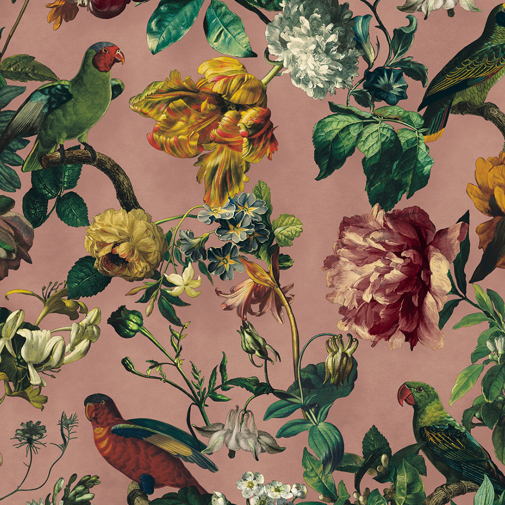 Romantische Vliestapete im Vintage-Look mit Vögeln und Blumen - Raumtapeterie