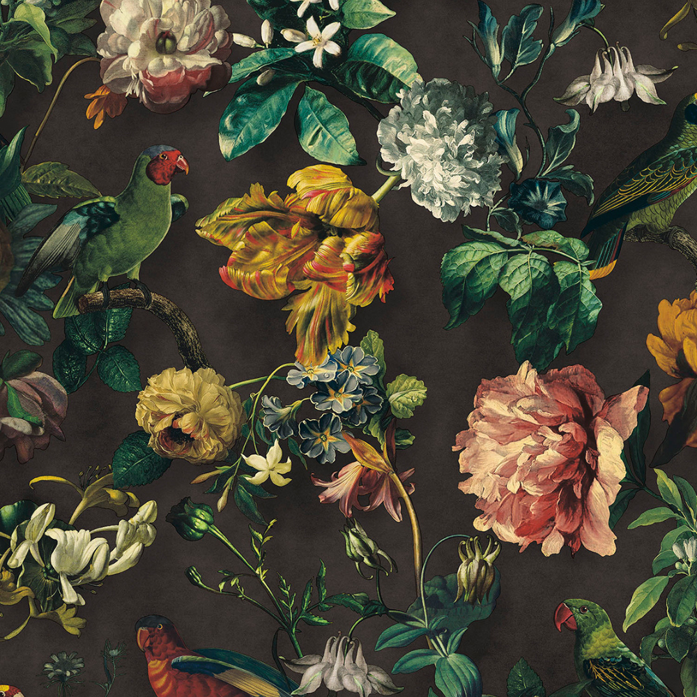 Romantische Vliestapete im Vintage-Look mit Vögeln und Blumen - Raumtapeterie
