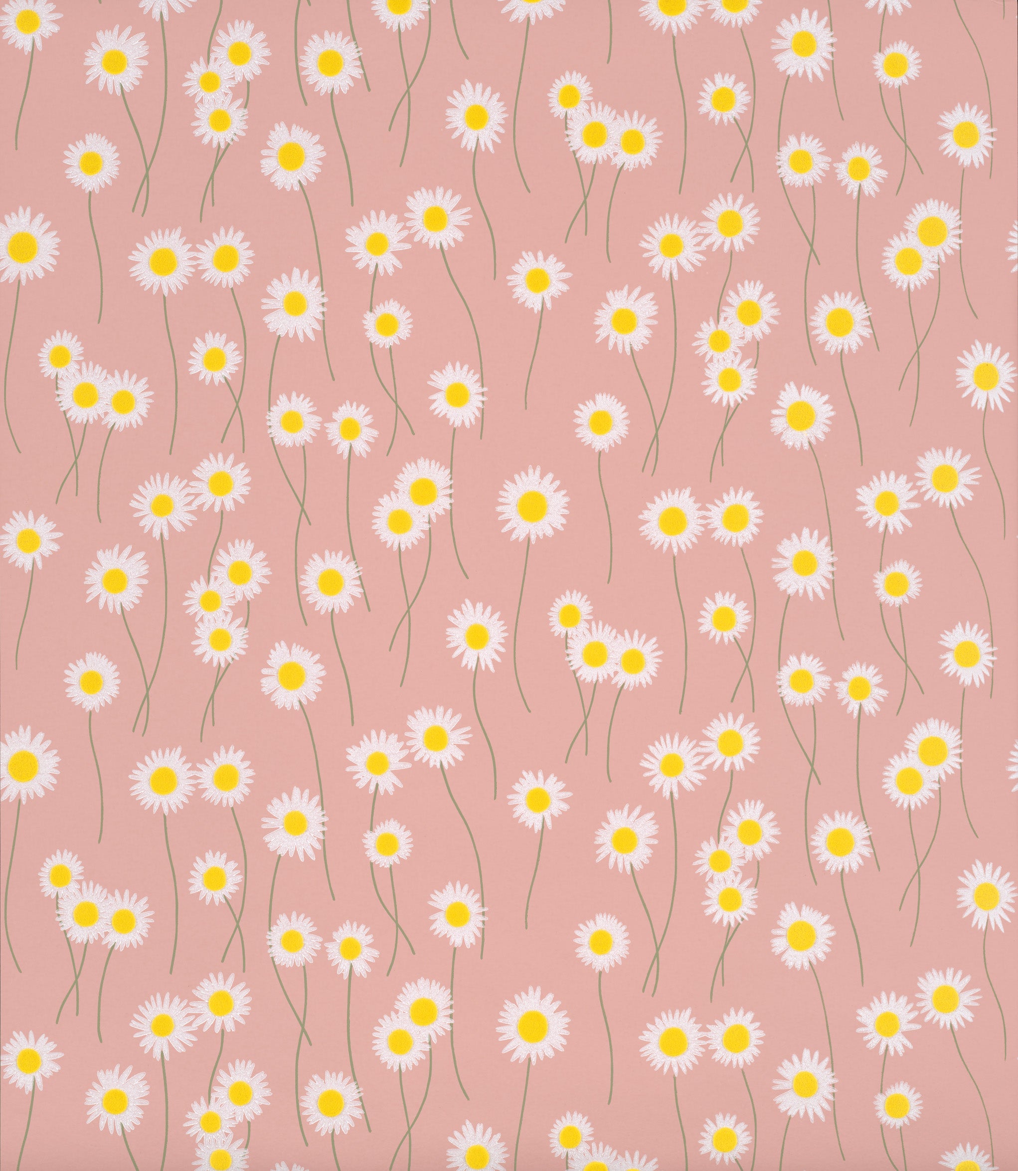 Moon Daisies – Tapete mit Gänseblümchen & Flock (Oxe-Eye Daisy) - Raumtapeterie