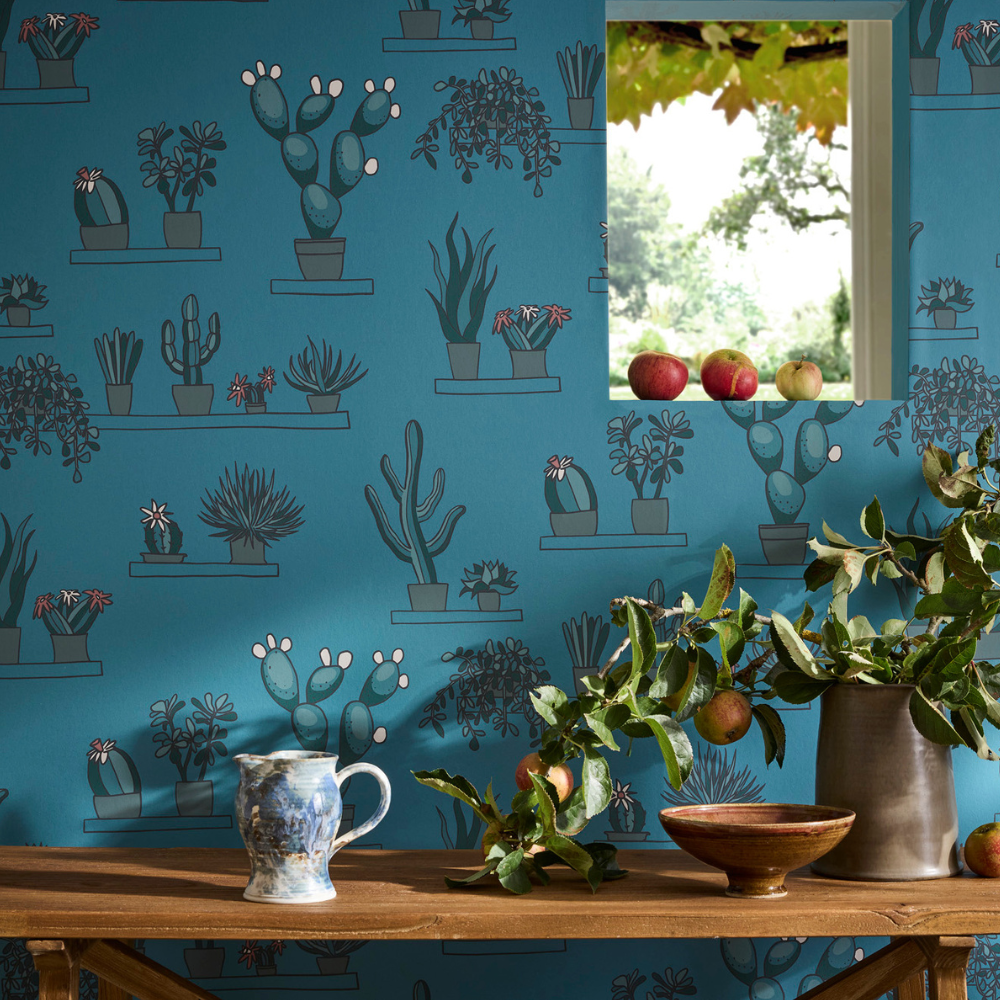 Mr Straw’s Greenhouse – Tapete mit Kakteen & Sukkulenten - Raumtapeterie